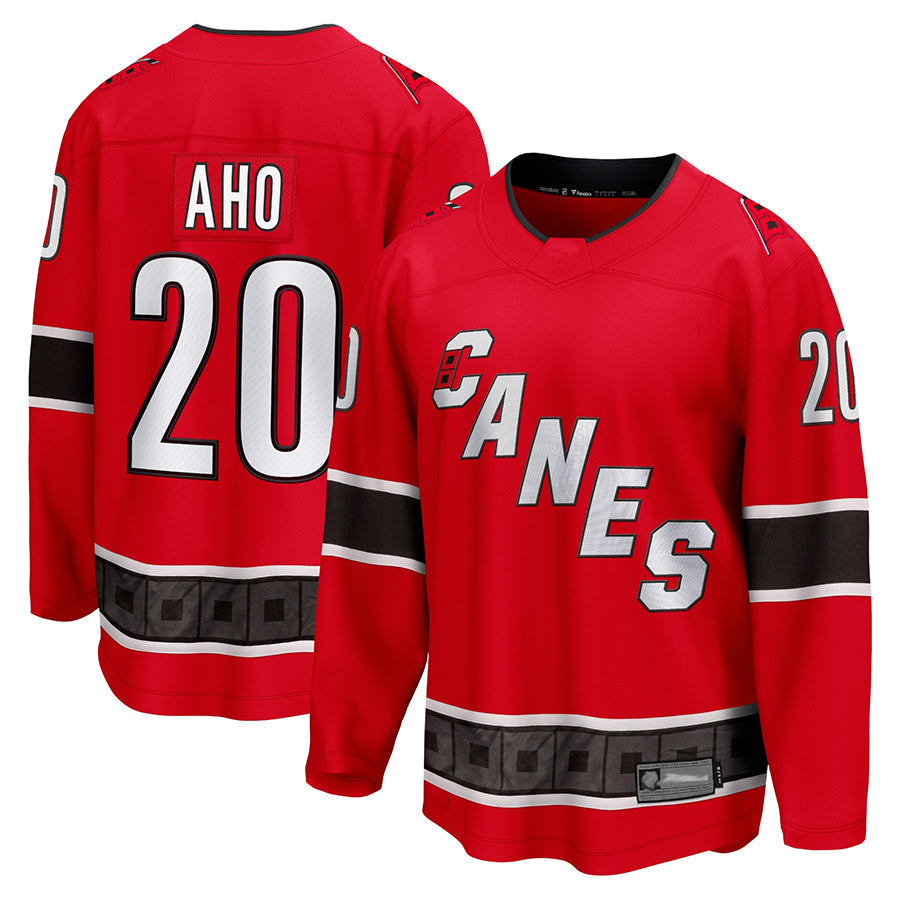 C.Hurricanes #20 Sebastian Aho Player Fanatics Special Edition 2.0 Breakaway Red Hockey Jerseys