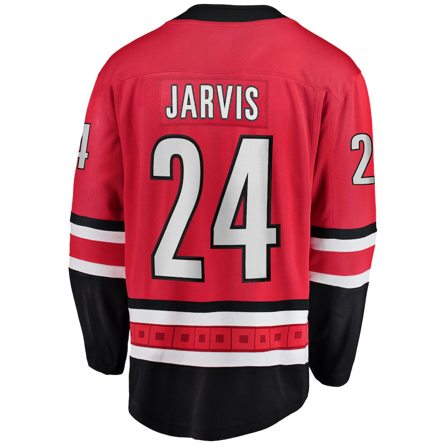 C.Hurricanes #24 Seth Jarvis Player Fanatics Alternate Breakaway Red Hockey Jerseys