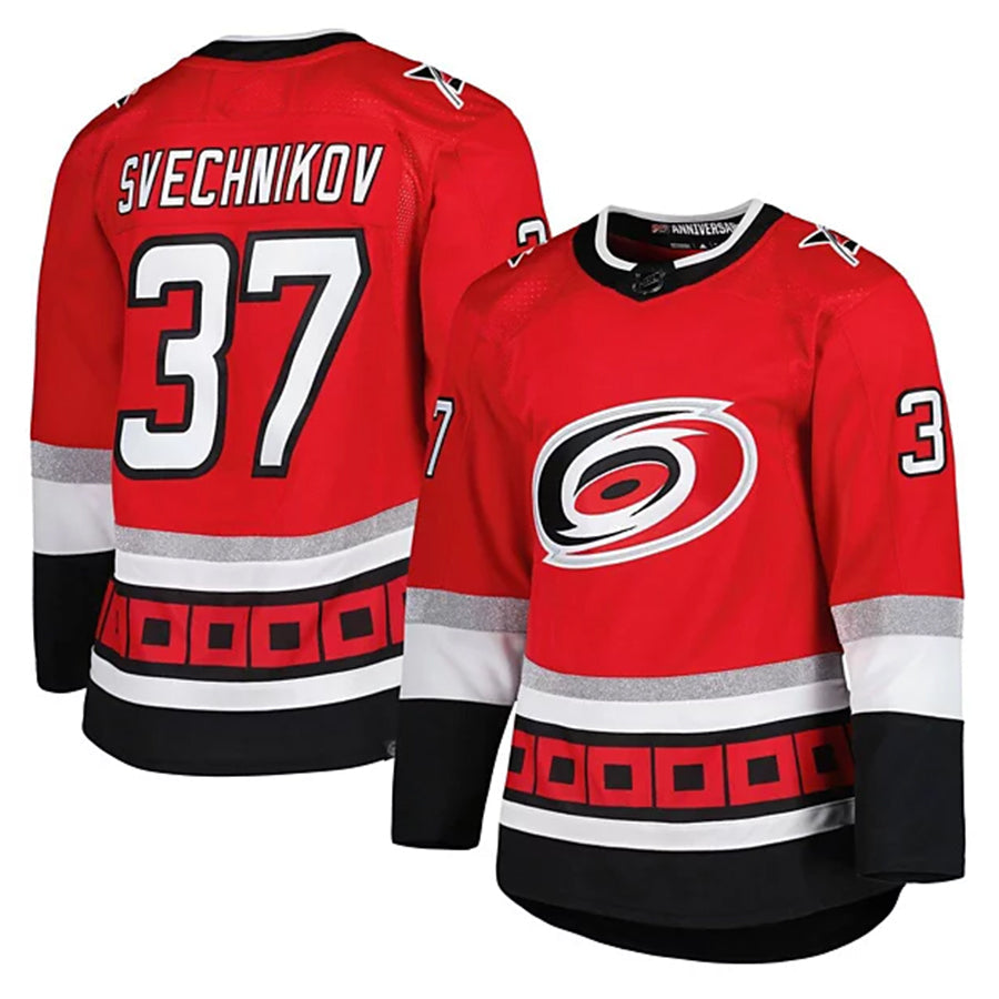 C.Hurricanes #37 Andrei Svechnikov Player Fanatics Red 25th Anniversary Pro Hockey Jerseys