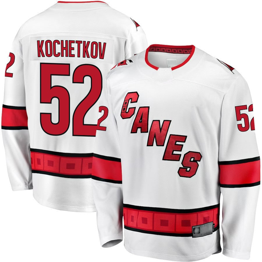 C.Hurricanes #52 Pyotr Kochetkov Player Fanatics Away Premium White Hockey Jerseys