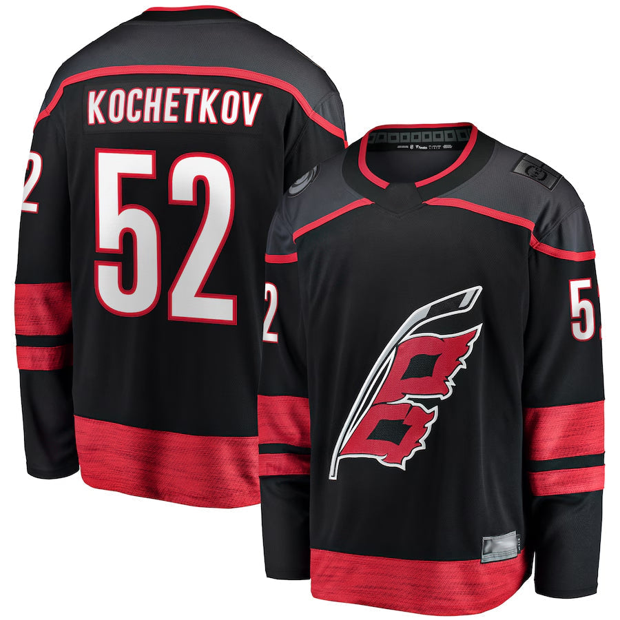 C.Hurricanes #52 Pyotr Kochetkov Player Fanatics Home Premier Breakaway Black Hockey Jerseys