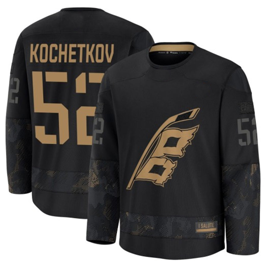 C.Hurricanes #52 Pyotr Kochetkov Player Fanatics Premium Black Military Appreciation Hockey Jerseys