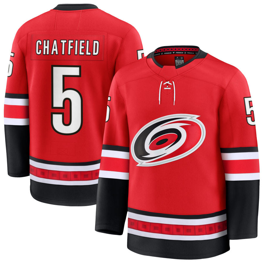 C.Hurricanes #5 Jalen Chatfield Player Fanatics Alternate Breakaway Red Hockey Jerseys