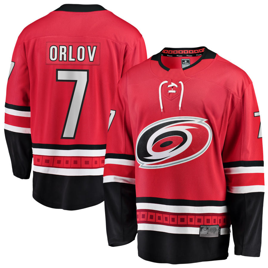 C.Hurricanes #7 Dmitry Orlov Player Fanatics Alternate Breakaway Red Hockey Jerseys
