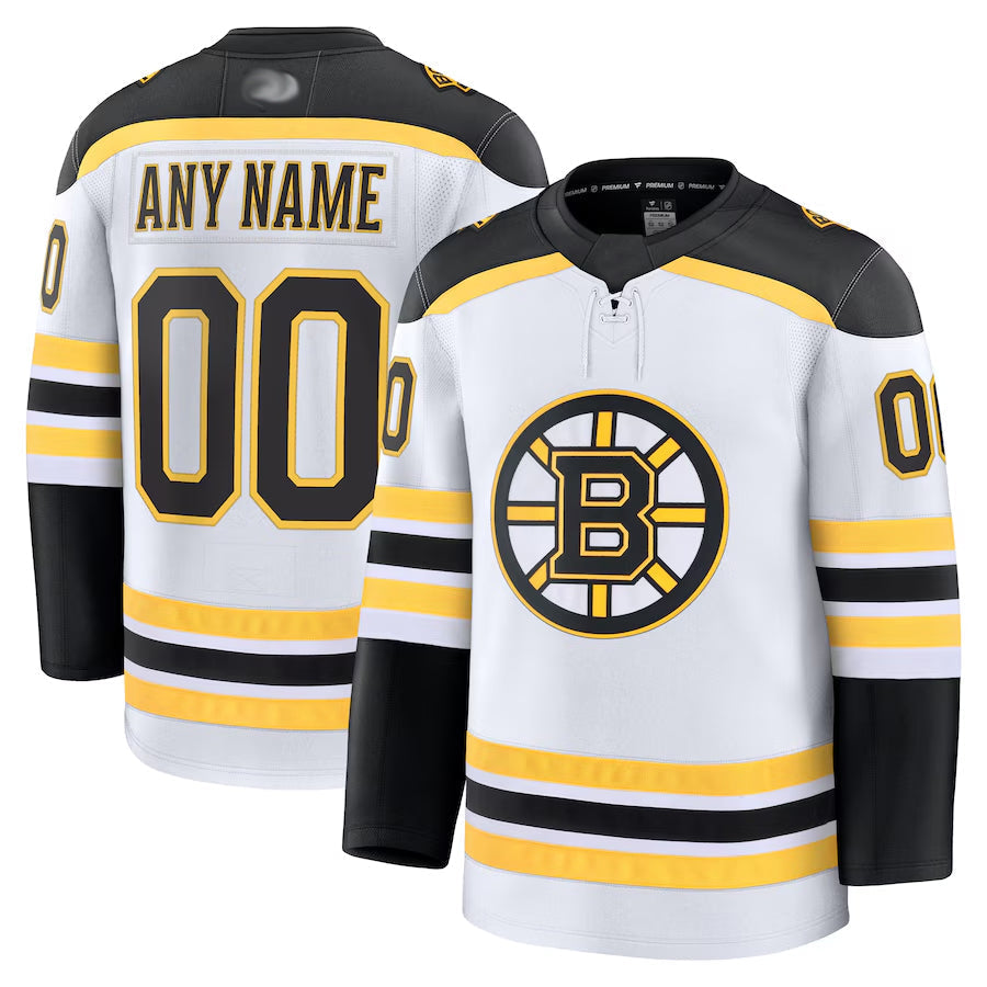Custom B.Bruins Fanatics Home Premium White Hockey Jerseys