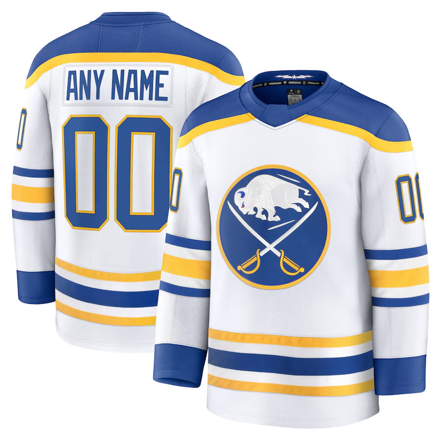 Custom B.Sabres Fanatics Premium White Home Hockey Jerseys