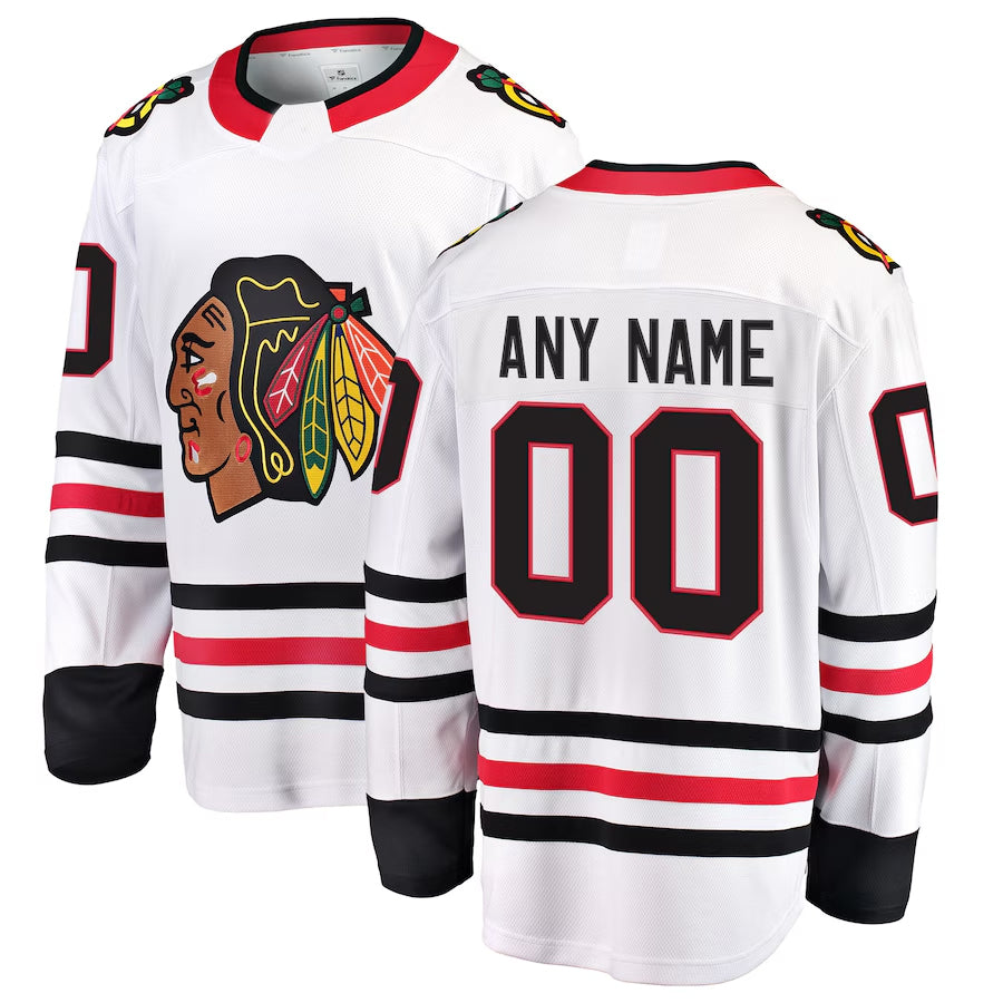 Custom C.Blackhawks Fanatics White Breakaway Hockey Jerseys