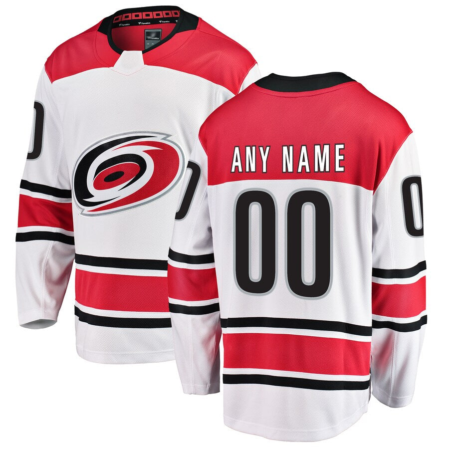 Custom C.Hurricanes Fanatics White Away Breakaway Hockey Jerseys