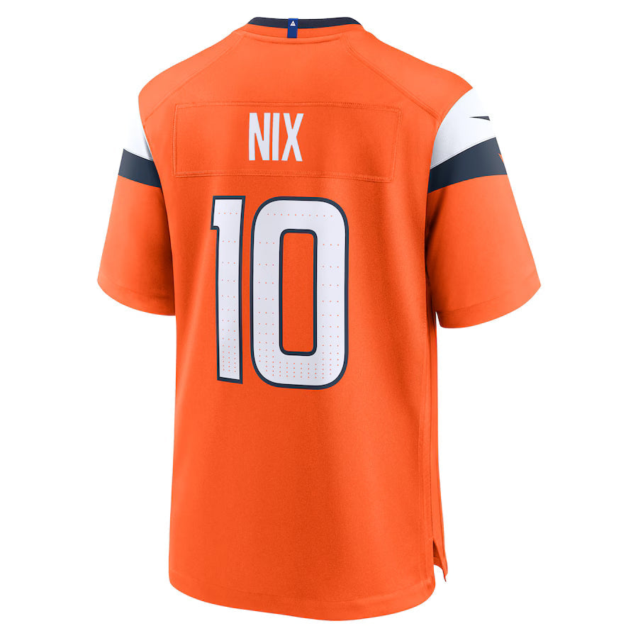 D.Broncos #10 Bo Nix Orange Game Jersey Stitched American Football Jerseys