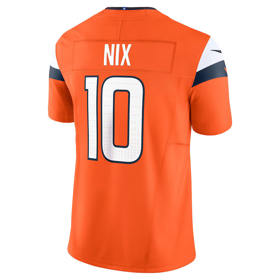 D.Broncos #10 Bo Nix Orange Vapor F.U.S.E. Limited Jersey Stitched American Football Jerseys