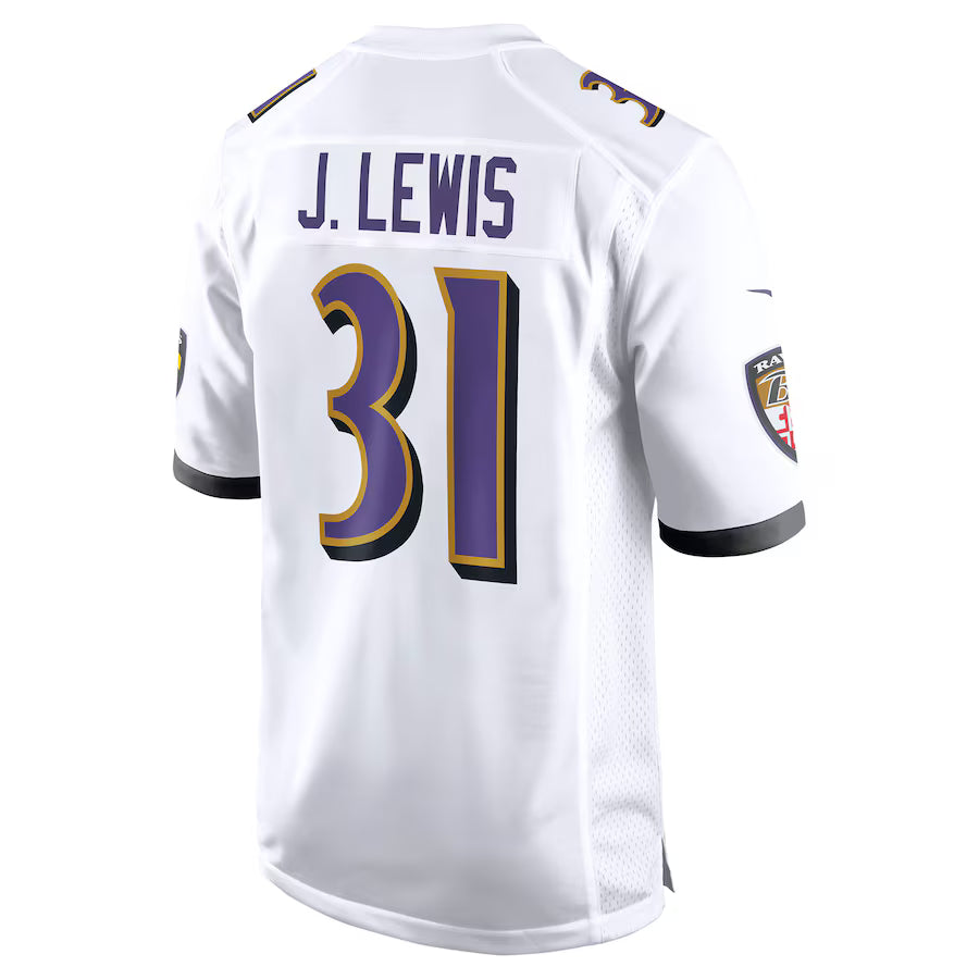 B.Ravens #31 Jamal Lewis White Game Jersey Stitched American Football Jerseys