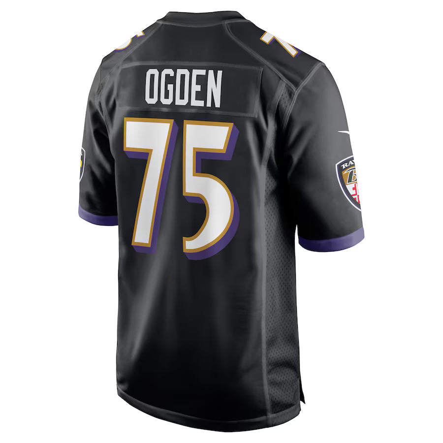 B.Ravens #75 Jonathan Ogden Black Game Jersey Stitched American Football Jerseys