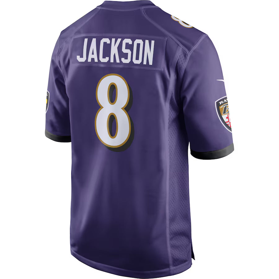 B.Ravens #8 Lamar Jackson Purple Game Jersey Stitched American Football Jerseys