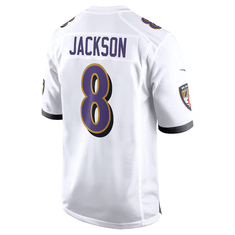 B.Ravens #8 Lamar Jackson White Game Jersey Stitched American Football Jerseys