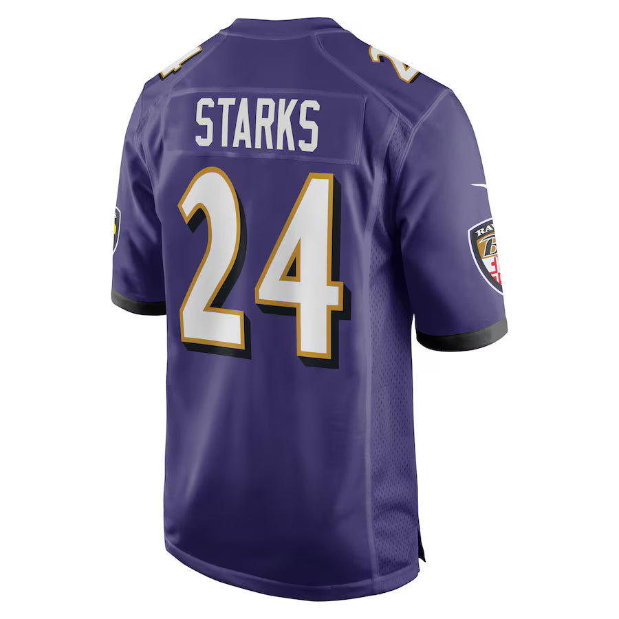 B.Ravens #24 Malaki Starks Purple Game Jersey Stitched American Football Jerseys