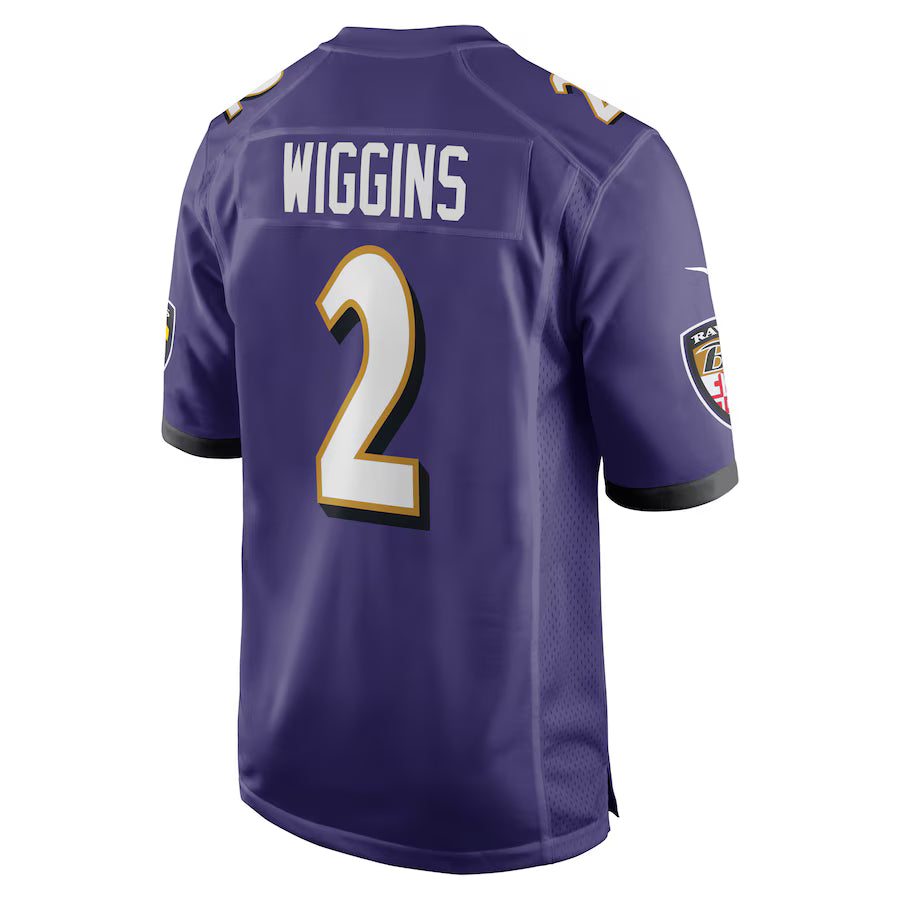 B.Ravens #2 Nate Wiggins Purple Game Jersey Stitched American Football Jerseys