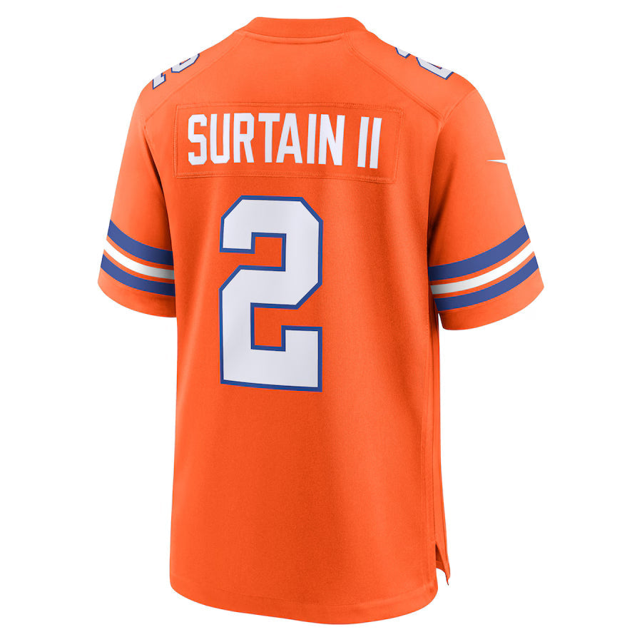 D.Broncos #2 Patrick Surtain II Orange Game Jersey Stitched American Football Jerseys