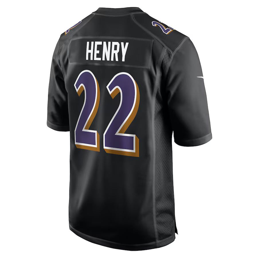 B.Ravens #22 Derrick Henry Carbon Black Game Jersey Stitched American Football Jerseys