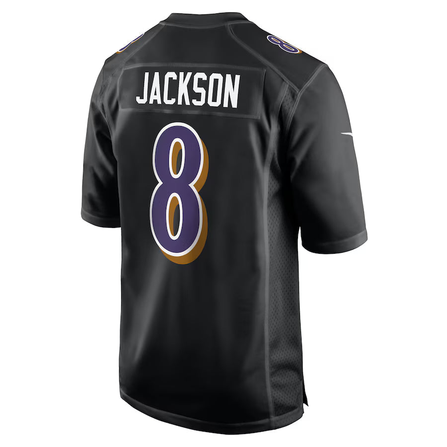 B.Ravens #8 Lamar Jackson Carbon Black Game Jersey Stitched American Football Jerseys