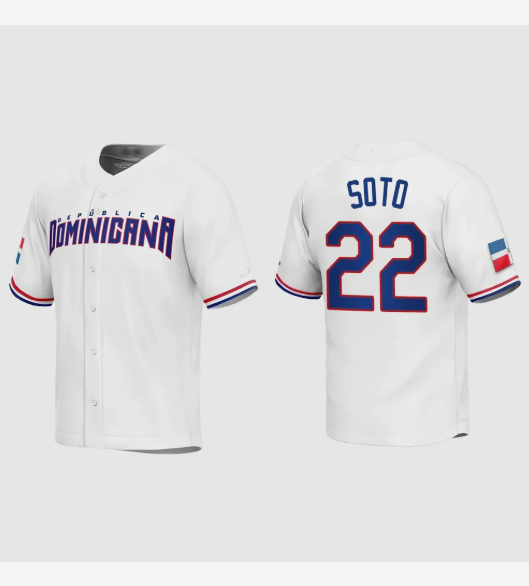 #22 JUAN SOTO DOMINICAN REPUBLIC BASEBALL 2023 WORLD BASEBALL CLASSIC REPLICA JERSEY ¡§C WHITE Stitches Baseball Jerseys